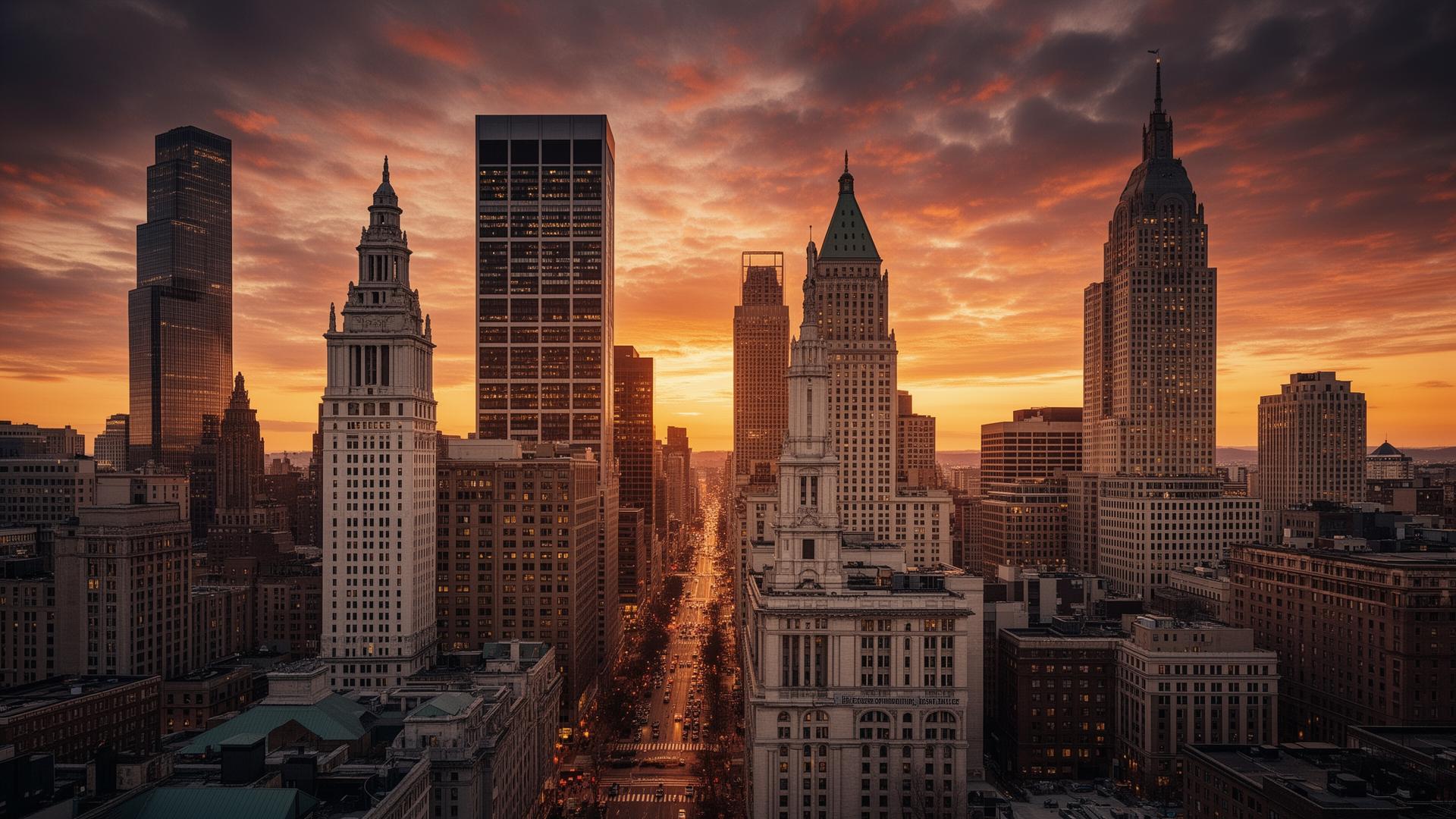 Philadelphia skyline at sunset